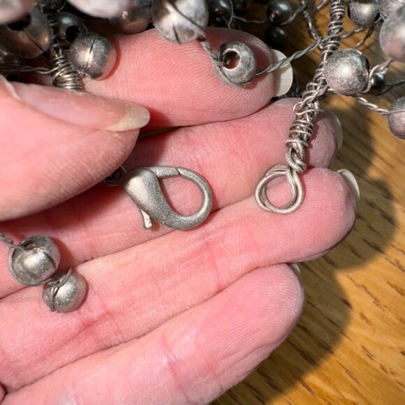 POTTERY BARN Pepperberry Garland RARE Silver Pewter Color Beads Metal Wire 5' - Picture 3 of 4